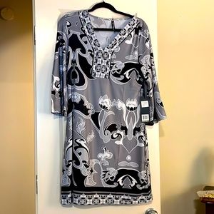 White Mark Couture Black/white/gray print dress. NWT